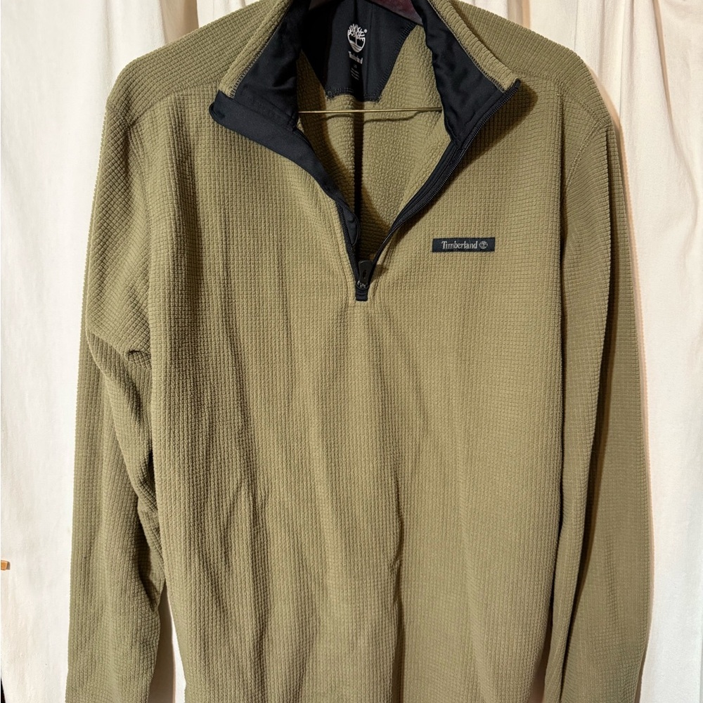 Timberland Quarter Zip Pullover -Olive- Textured Waffle - Large